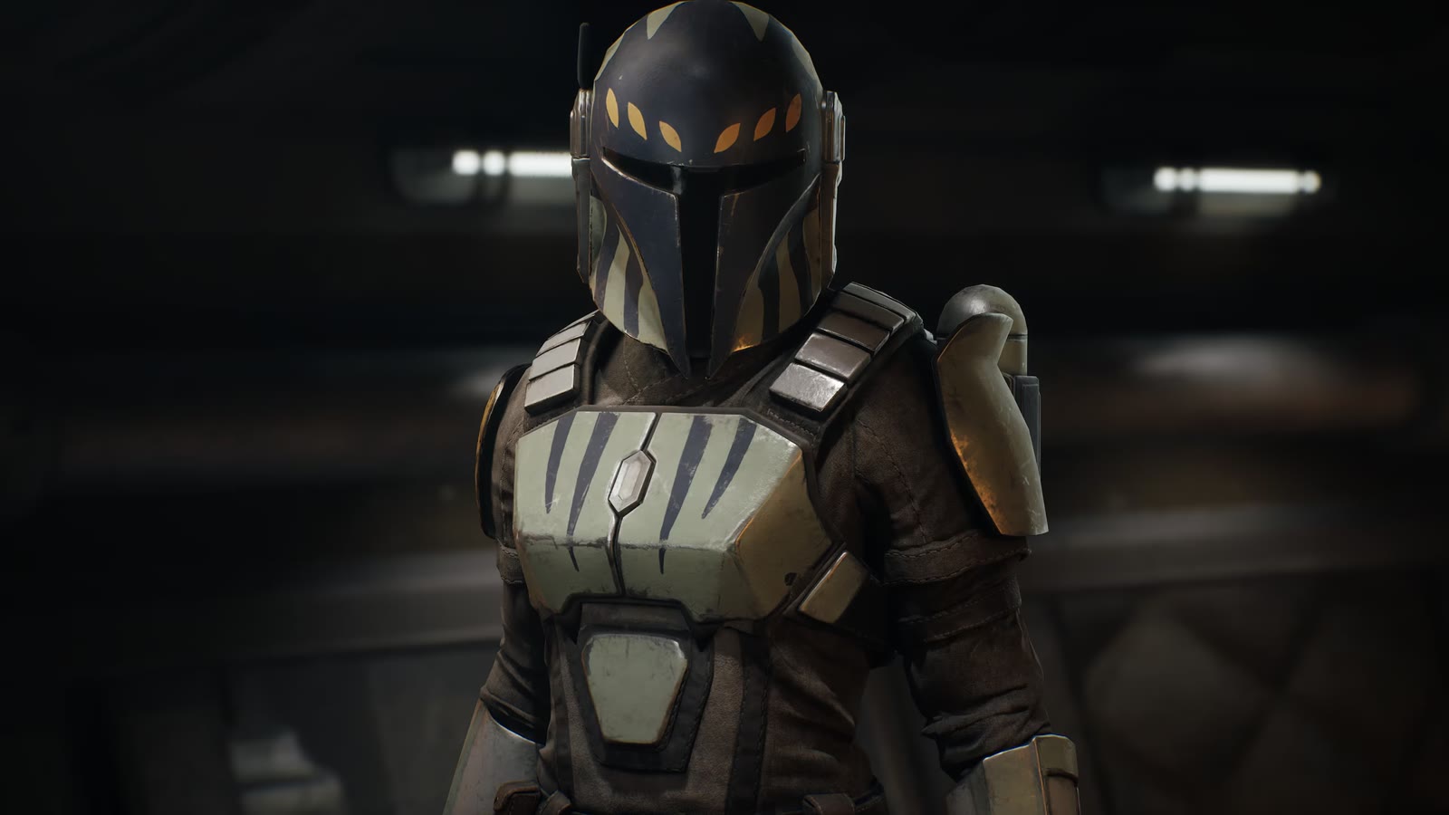 Official portrait of Cly Kullervo in Mandalorian armor